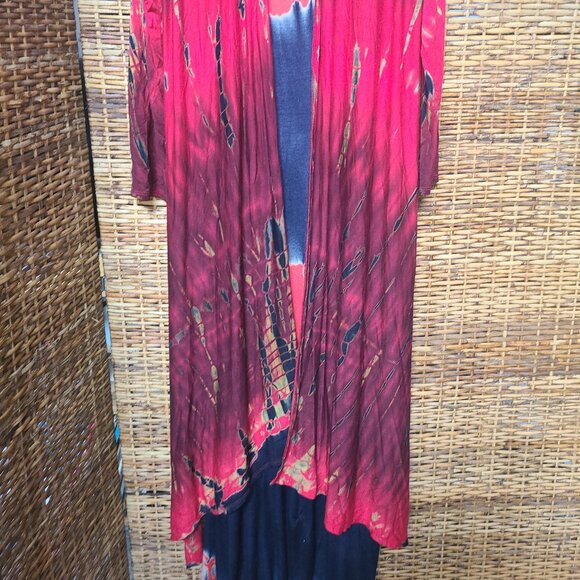 VS Visions Maxi Dress & Jacket Red Black Tie Dye Medium USA Made Possible VTG - Picture 2 of 7